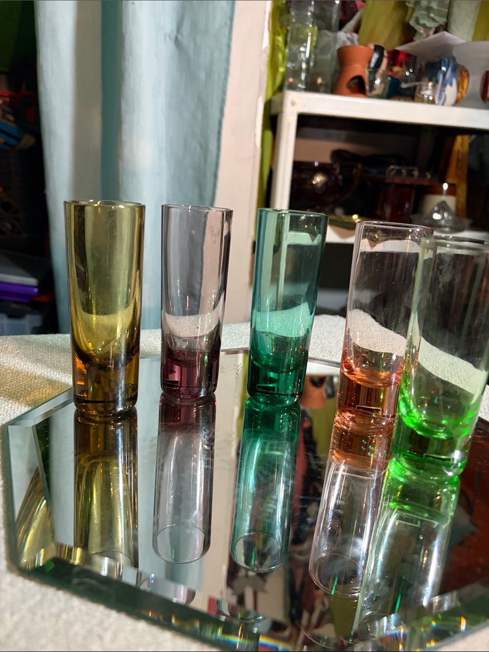 MCM Vintage Rainbow Shot Glasses Set of 5 Multi Color Clear Base Cordial